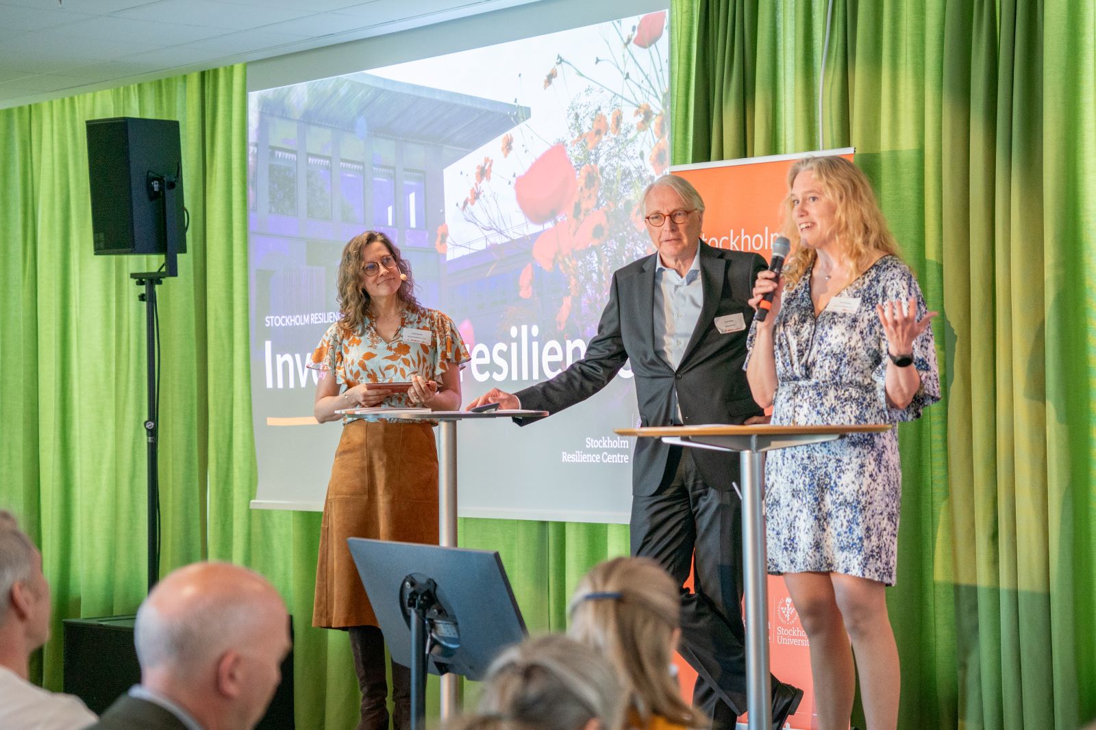 Lisen Schultz, Carl Folke and Line Gordon on stage during Resilience Day 2024